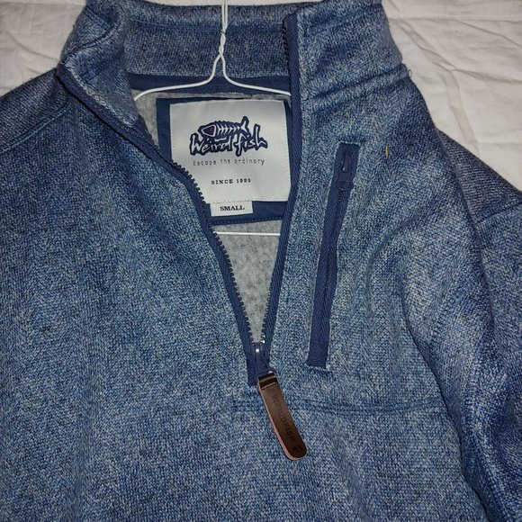 Weird Fish Sweatshirt Winter Warm Men's Size UK Small Blue tweed Henley 1/2 Zip - Picture 1 of 9